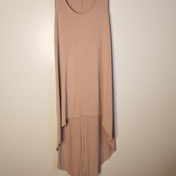 Simple Solid Tan High-Low Summer Dress - Picture 4 of 5